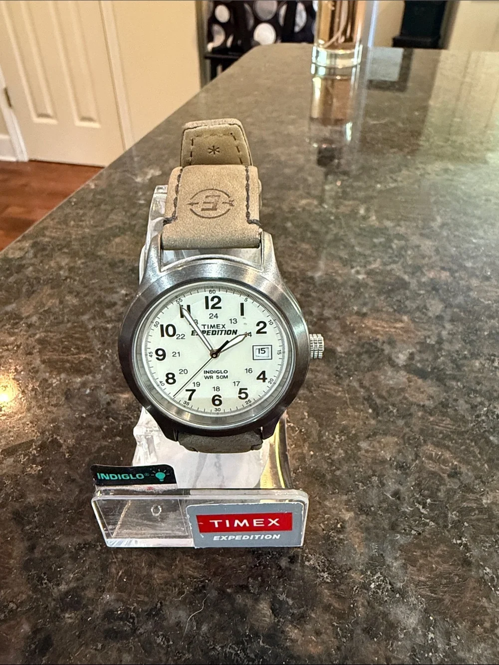 Timex T49870 Silver-Tone Case with Brown Leather Strap and Natural Dial